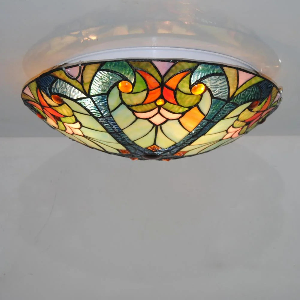 Flush Mount Ceiling Light LED Ceiling Lamp with Tiffany Glass Shade, 3 Light Pendant Light 16" X730383