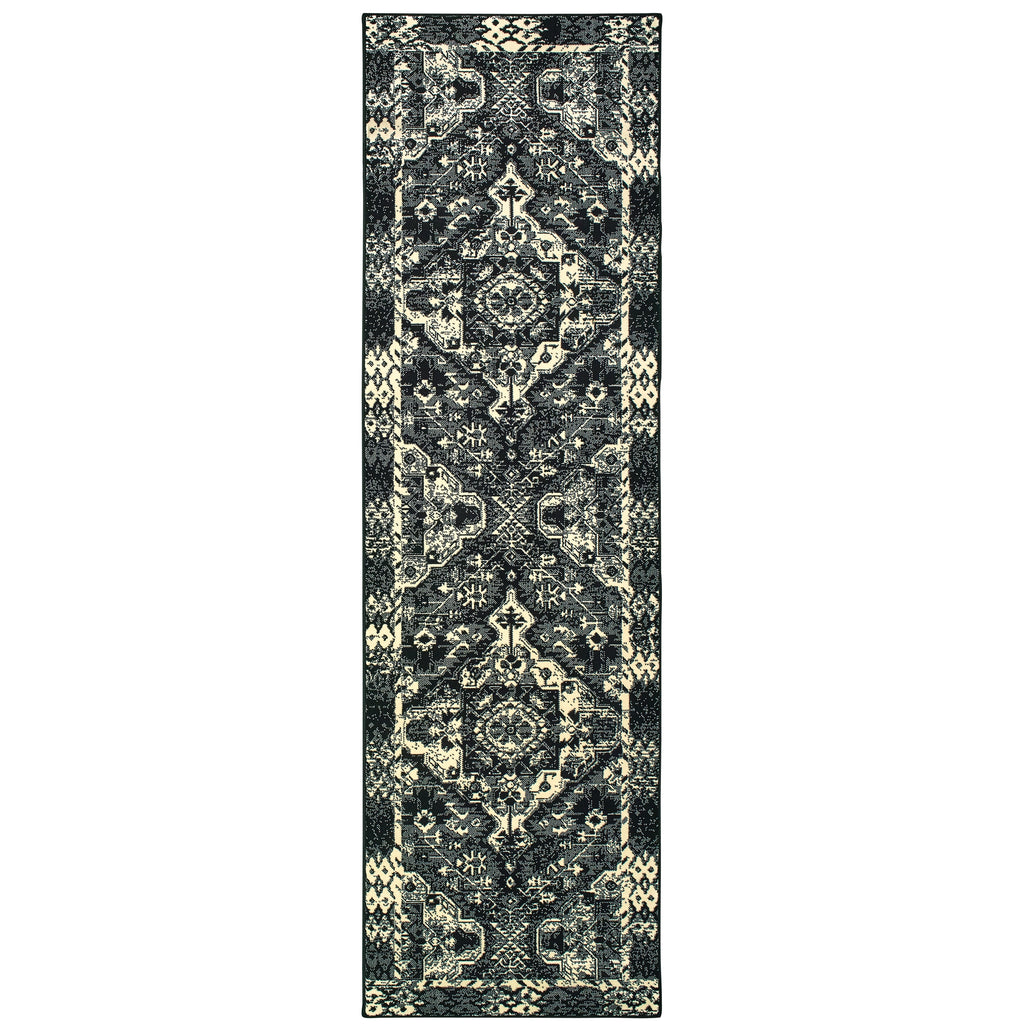 Moss Medallion Black Ivory Micro Fiber Rug 5'3" x 7'6" L4844