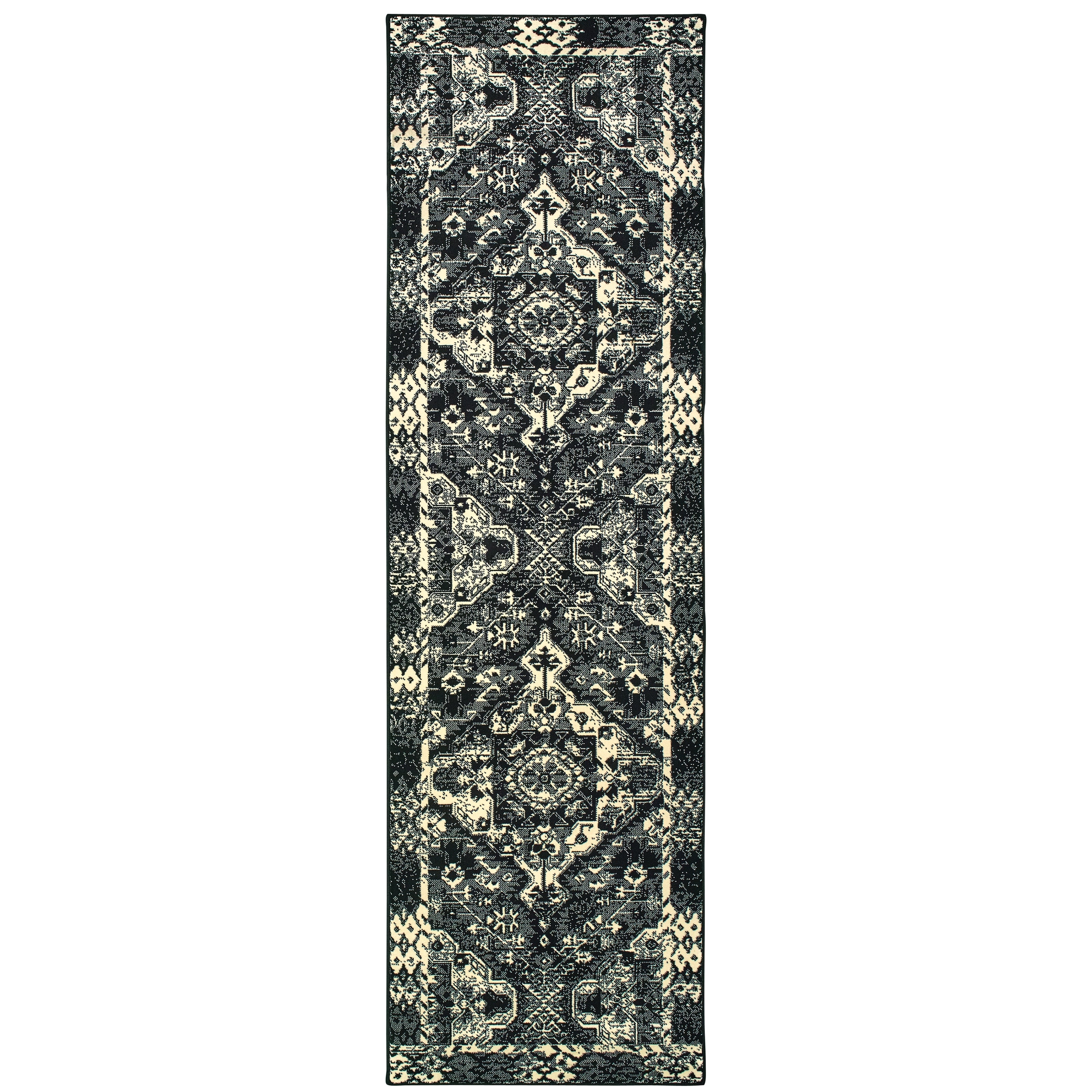 Moss Medallion Black Ivory Micro Fiber Rug 5'3" x 7'6" L4844