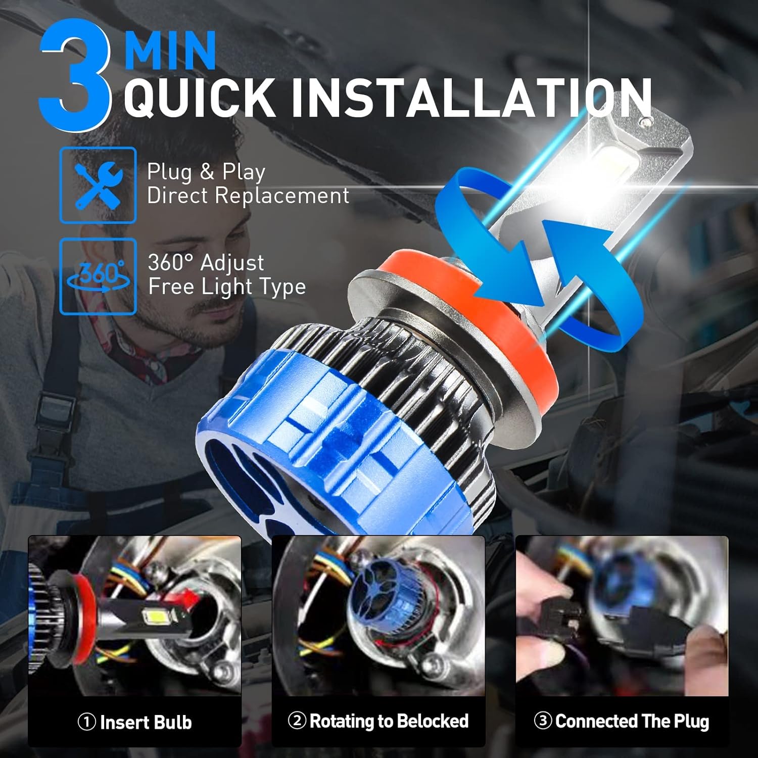 120W 22000LM 6500K Cool White LED Headlight Bulbs Conversion Kit, Pack of 2 B570