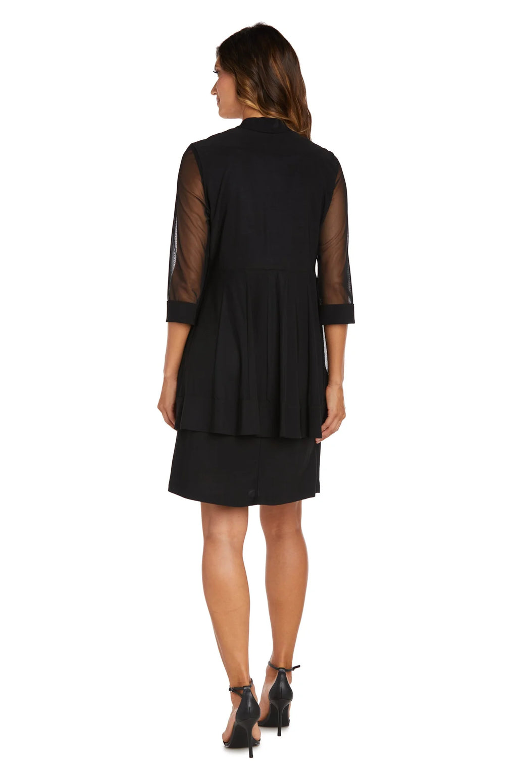 Two-Piece Dress with Beaded Neckline and Jacket with Sheer Sleeves V11624