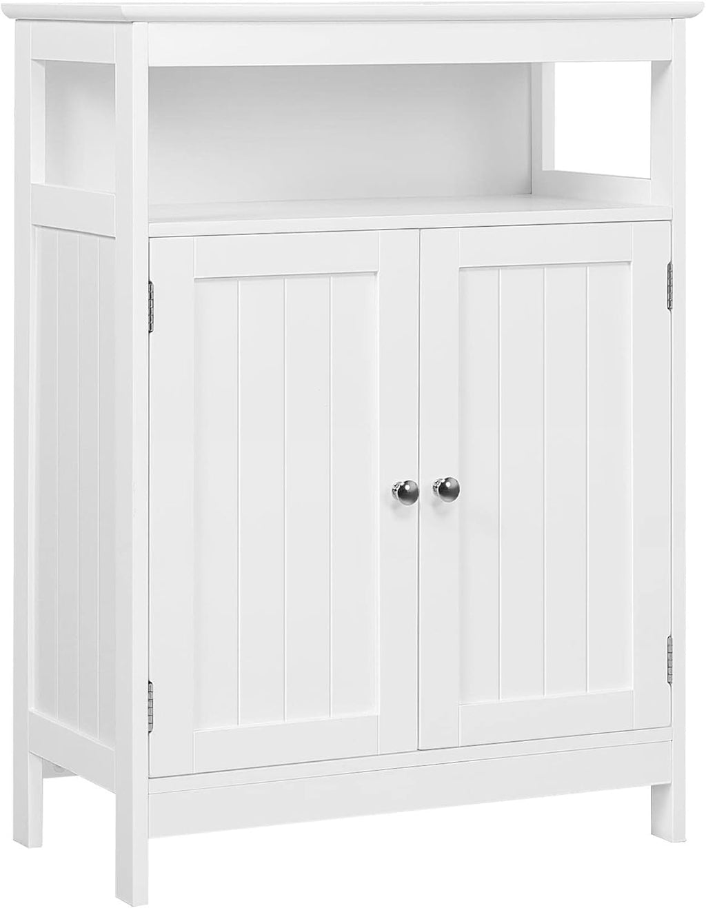 White Wooden Bathroom Floor Cabinet with Double Doors and Adjustable Shelves M259