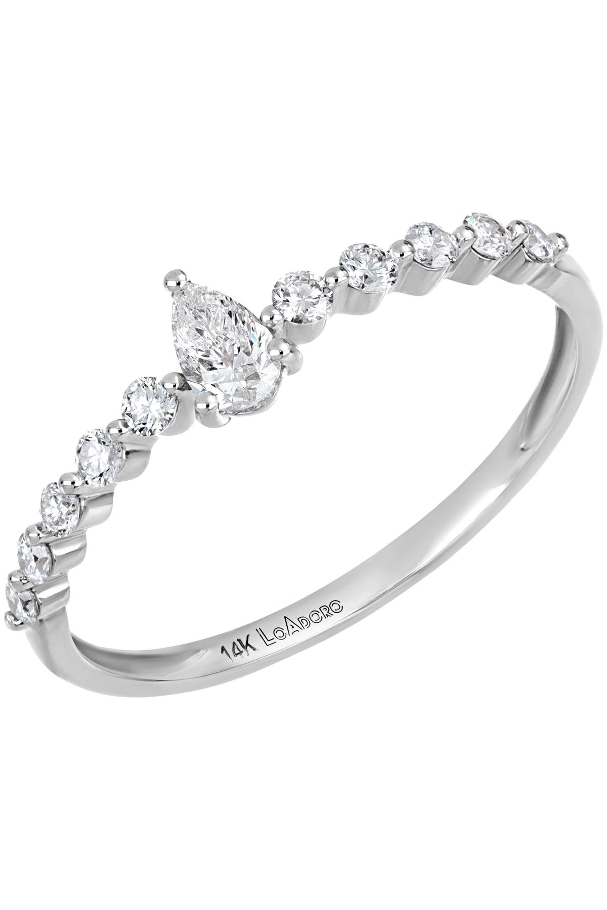 Pear Shape Diamond Ring 14K White 0.32 Total Carat Weight U7517