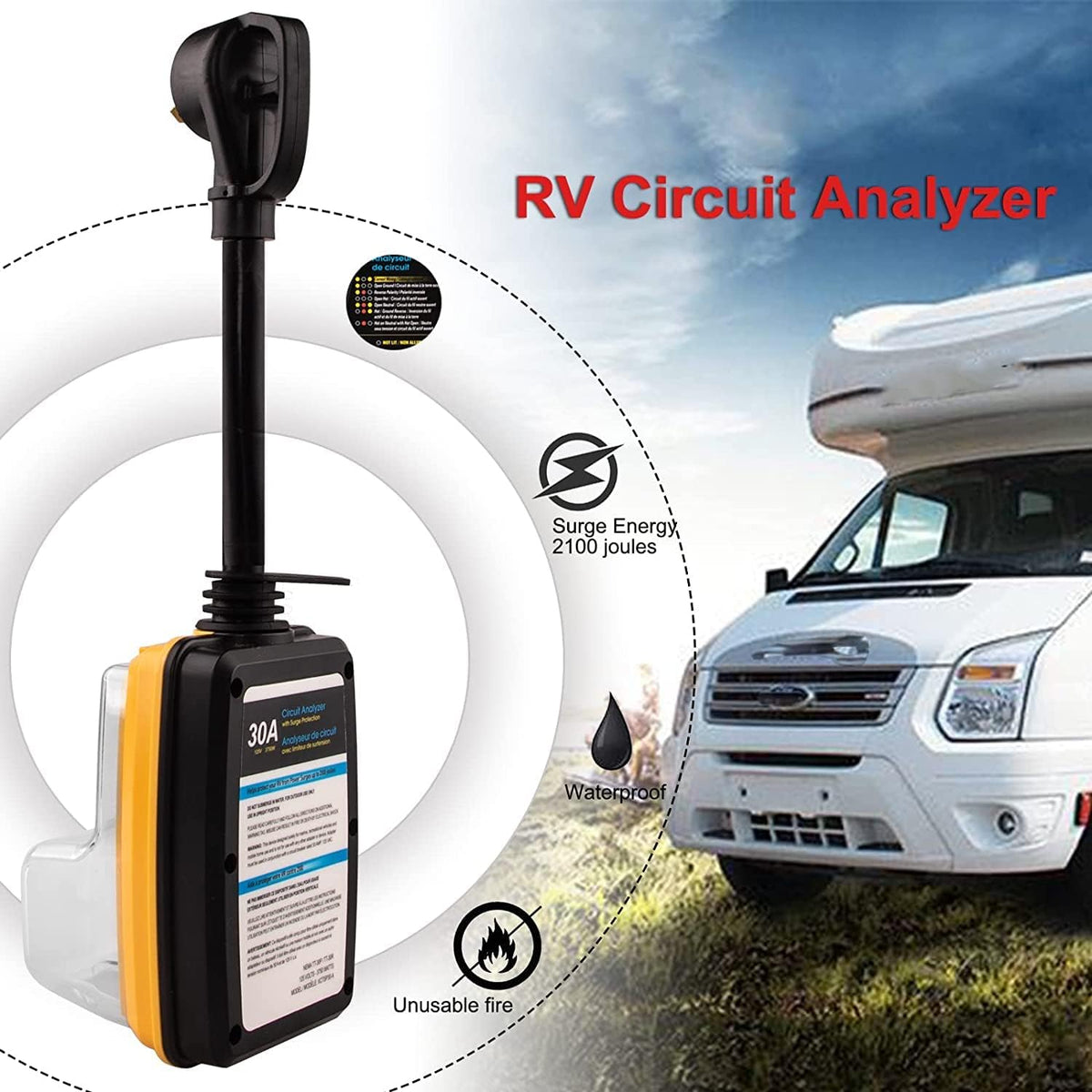 30 Amp RV Surge Protector with LED Indicator and Waterproof Cover Q392