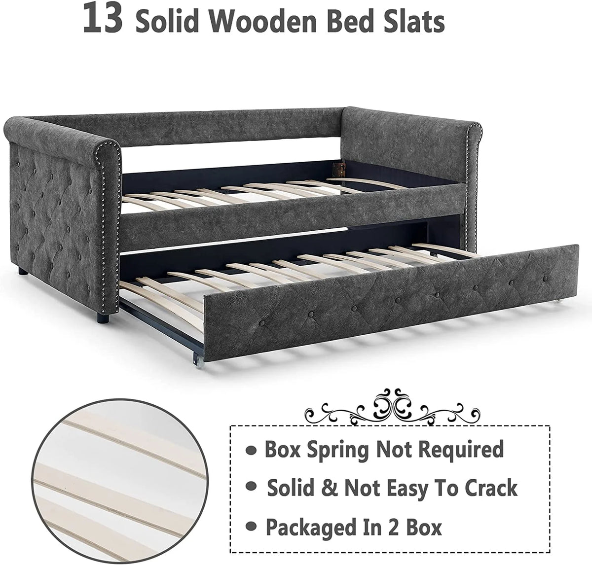 Twin Size Grey Linen Daybed with Trundle I9895