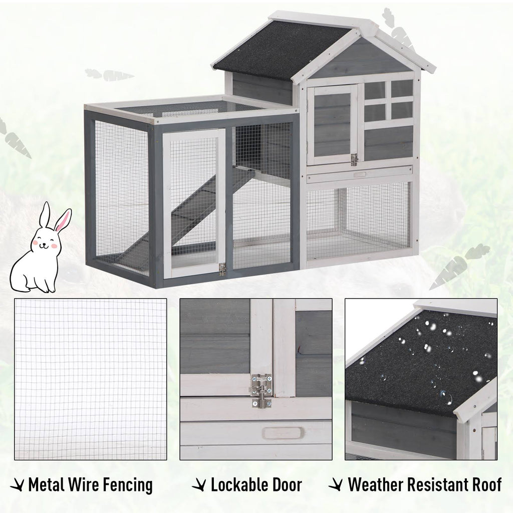 Outdoor Wooden Rabbit Hutch with Run O67141