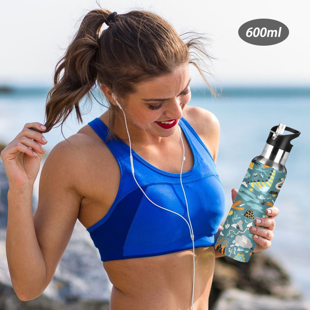 Green Stainless Steel Insulated Water Bottle with Straw Lid O4330