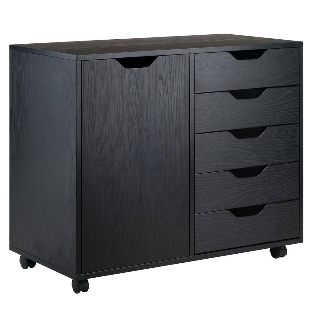 Black 5-Drawer Wood Mobile Side Cabinet R38578