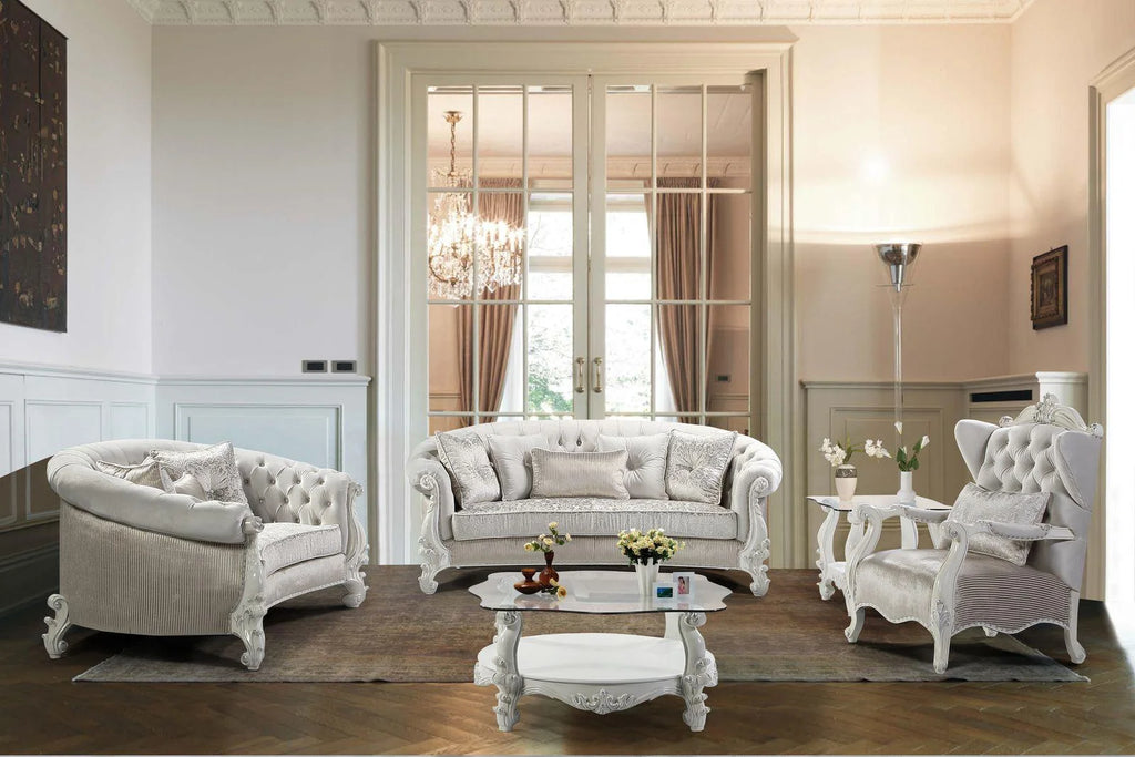 Pearl White Wood Sofa Set 5Pcs F86806