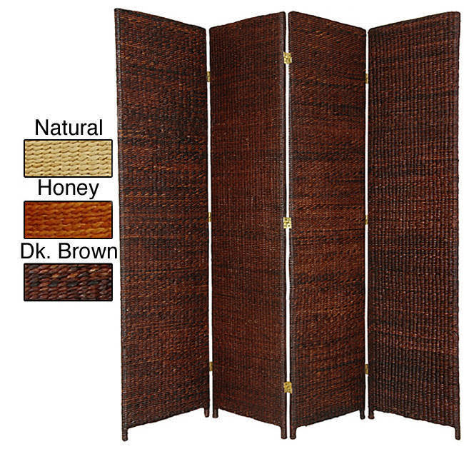 6 ft. Tall Dark Brown 4 Panel Rush Grass Woven Room Divider Z595