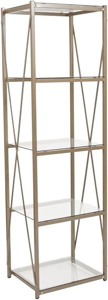 Matte Gold 4 Shelf Glass Bookcase B489