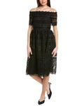 Black Lace Off-Shoulder Midi Dress P893312