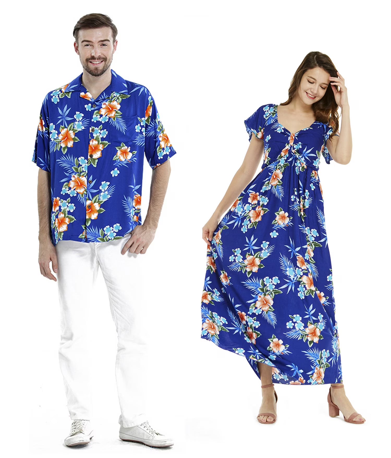 Hawaiian Luau Maxi Ruffle Sleeve Dress Q5236