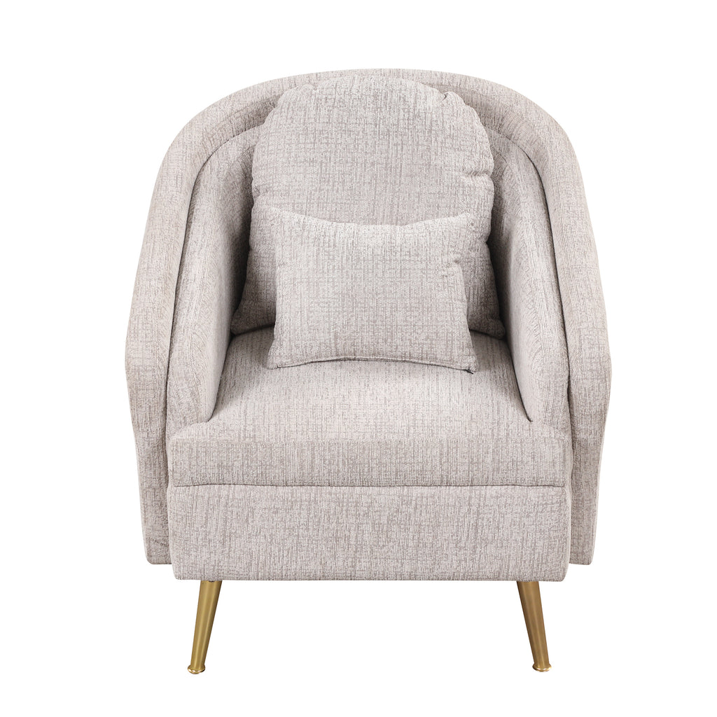 Light Grey Upholstered Accent Chair with Lumbar Pillow and Metal Legs O84157