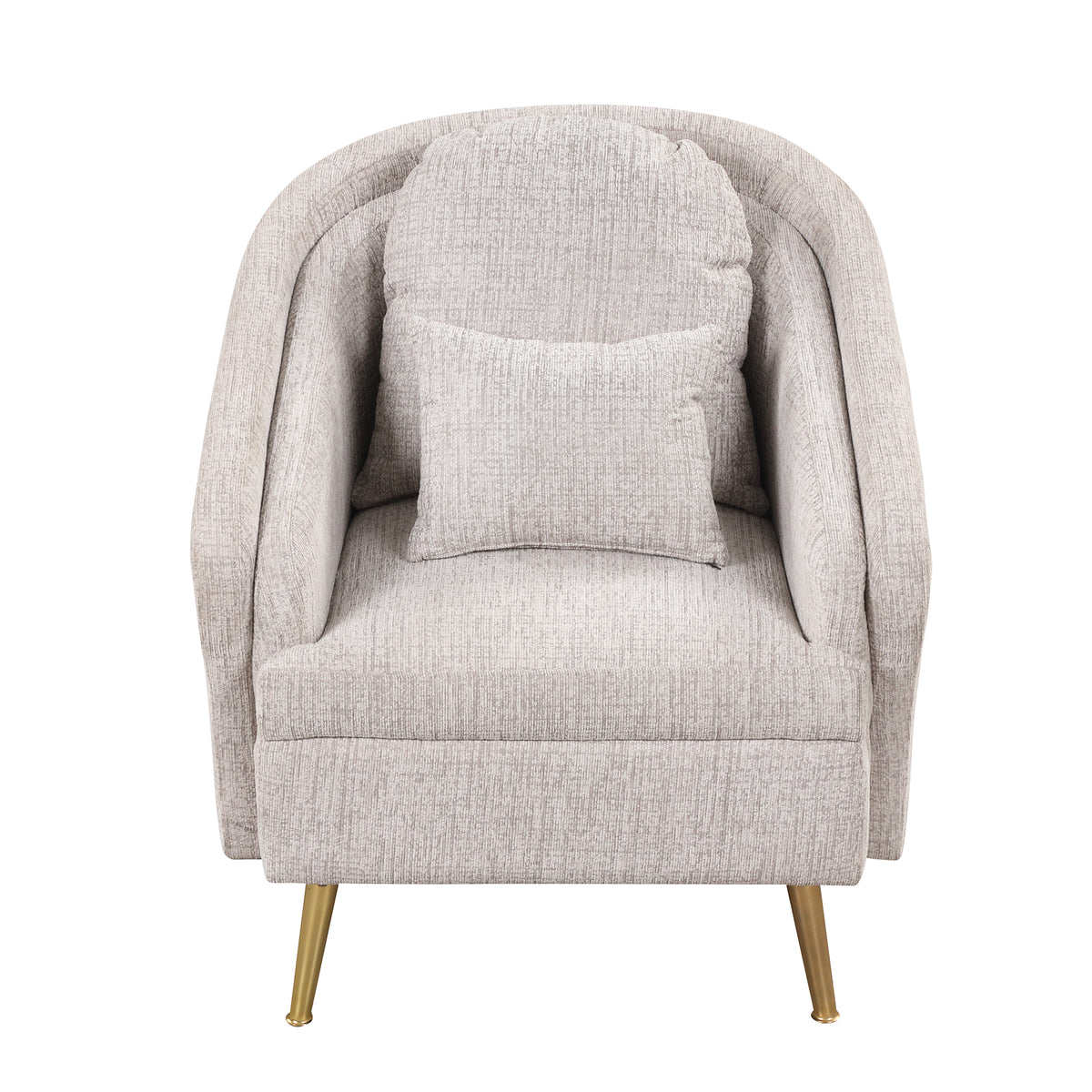 Light Grey Upholstered Accent Chair with Lumbar Pillow and Metal Legs O84157