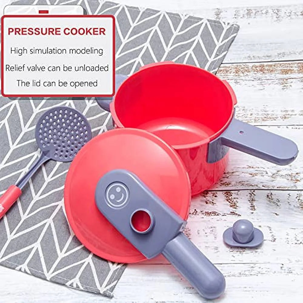 Pretend Play Kitchen Toy with Cookware, Steam Pressure Pot, Electronic Induction Cooktop, Cooking Utensils, Toy Cutlery, Play Food, Shopping Basket K28974