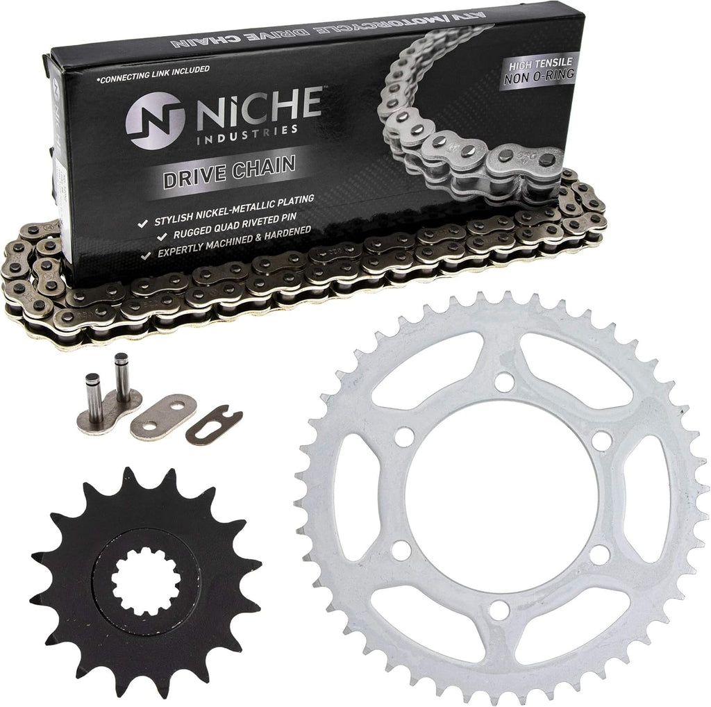 Drive Sprocket Chain Combo Front 16 Rear 46 Tooth 520NZ Standard 118 Link Pack of 2 X38139