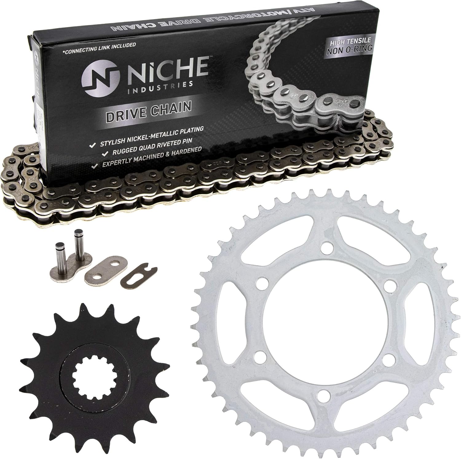 Drive Sprocket Chain Combo Front 16 Rear 46 Tooth 520NZ Standard 118 Link Pack of 2 X38139