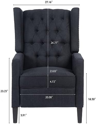 27" Wide Manual Wingback Recliner Chair with Nailhead Trim and Birch Legs, Gray L5018