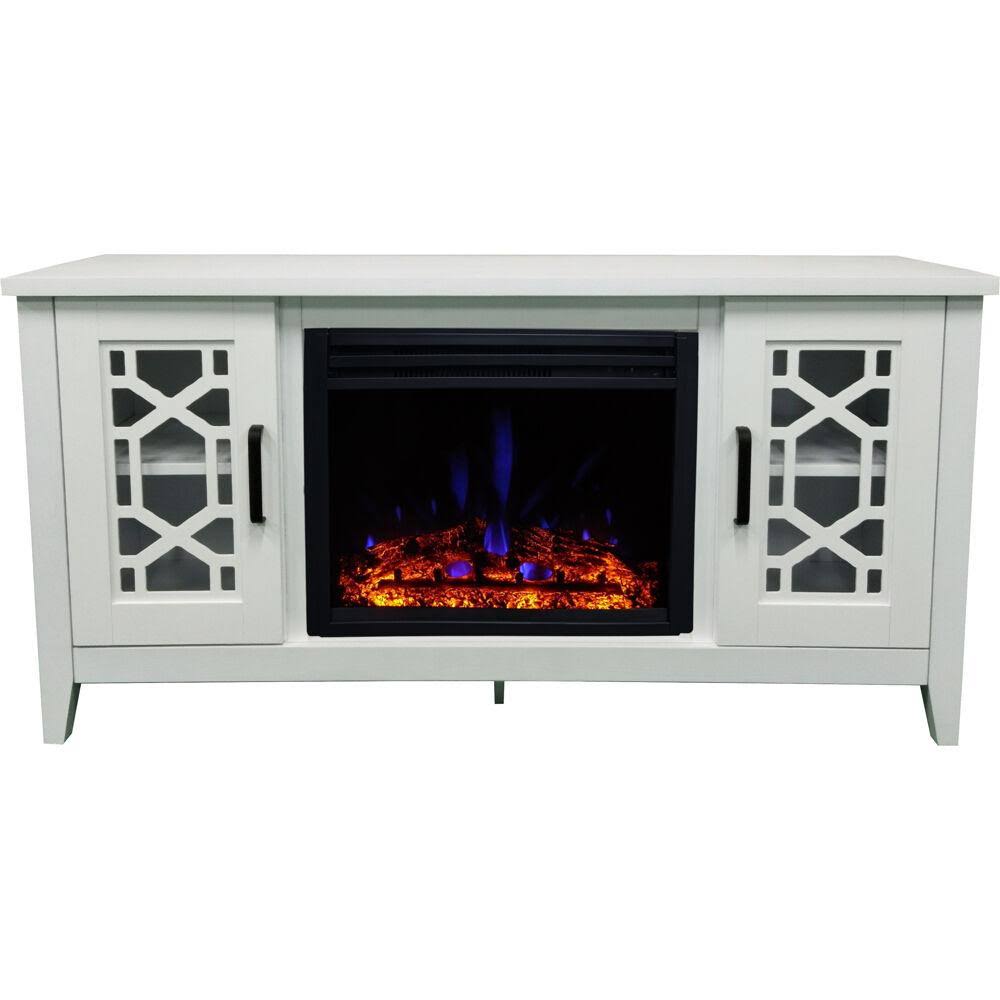 Mahogany Mid-Century Modern Electric Fireplace with Multi-Color Log Insert J4254