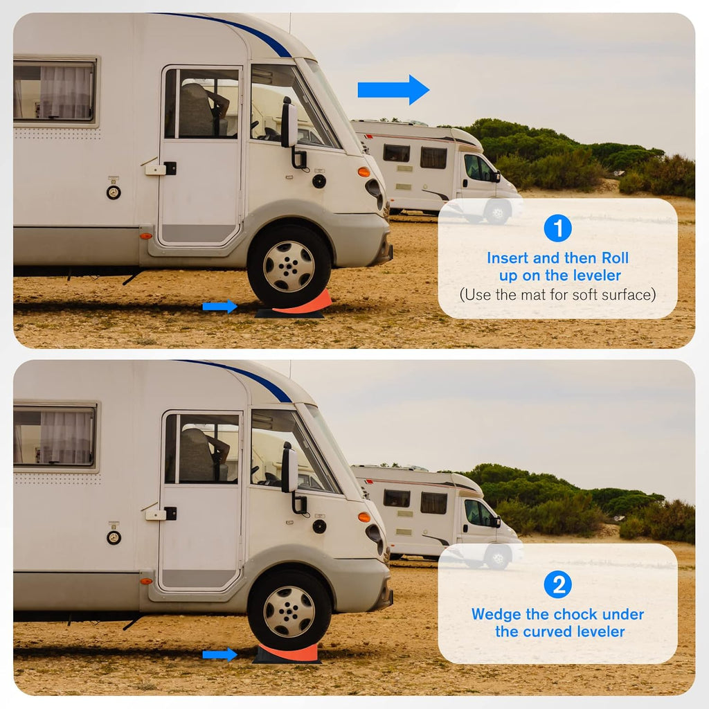 2 Packs Camper Levelers, RV Leveling Blocks Ramp Chock Kit, Curved Leveling Accessories with Anti-Slip Mats, Up to 35,000 lbs I179802