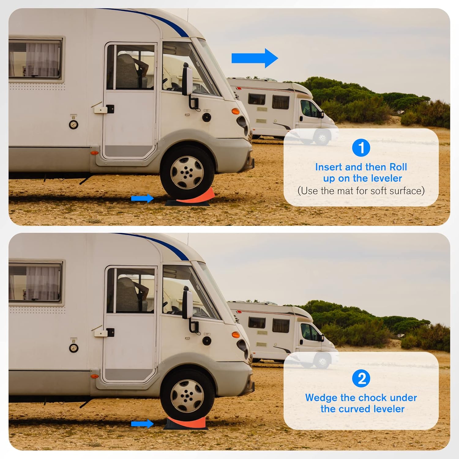 2 Packs Camper Levelers, RV Leveling Blocks Ramp Chock Kit, Curved Leveling Accessories with Anti-Slip Mats, Up to 35,000 lbs I179802