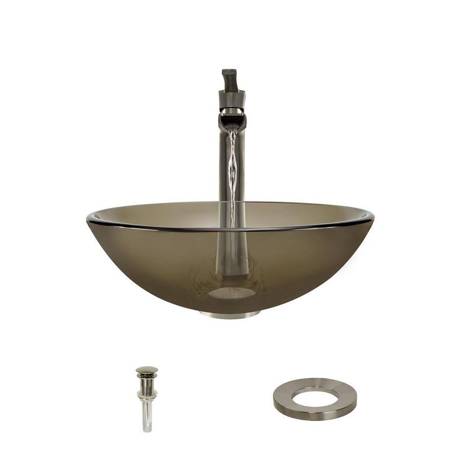 Taupe Vessel Sink Ensemble with Brushed Nickel Finish Faucet, Pop-Up Drain, and Sink Ring Y58891