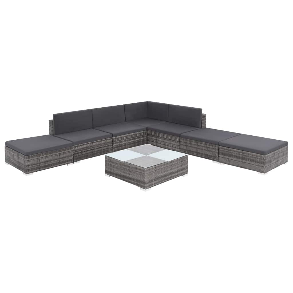 8 Piece Gray Poly Rattan Outdoor Sectional Sofa Set with Ottoman and Coffee Table H11269