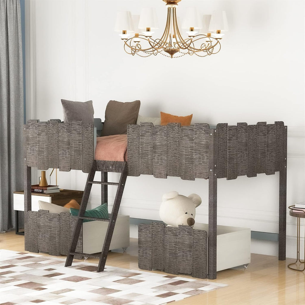 Twin Size Loft Bed with Desk and Storage Cabinet V465