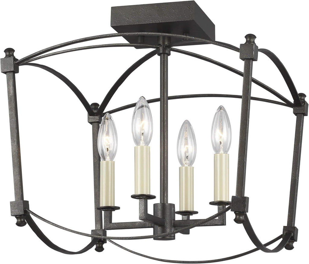 4-Light Semi Flush Ceiling Lighting, Smith Steel S365633