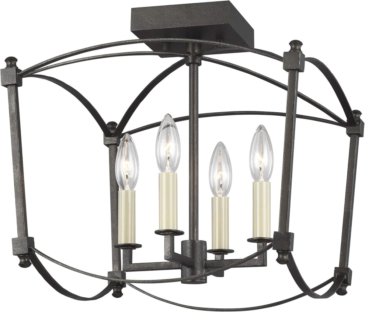 4-Light Semi Flush Ceiling Lighting, Smith Steel S365633