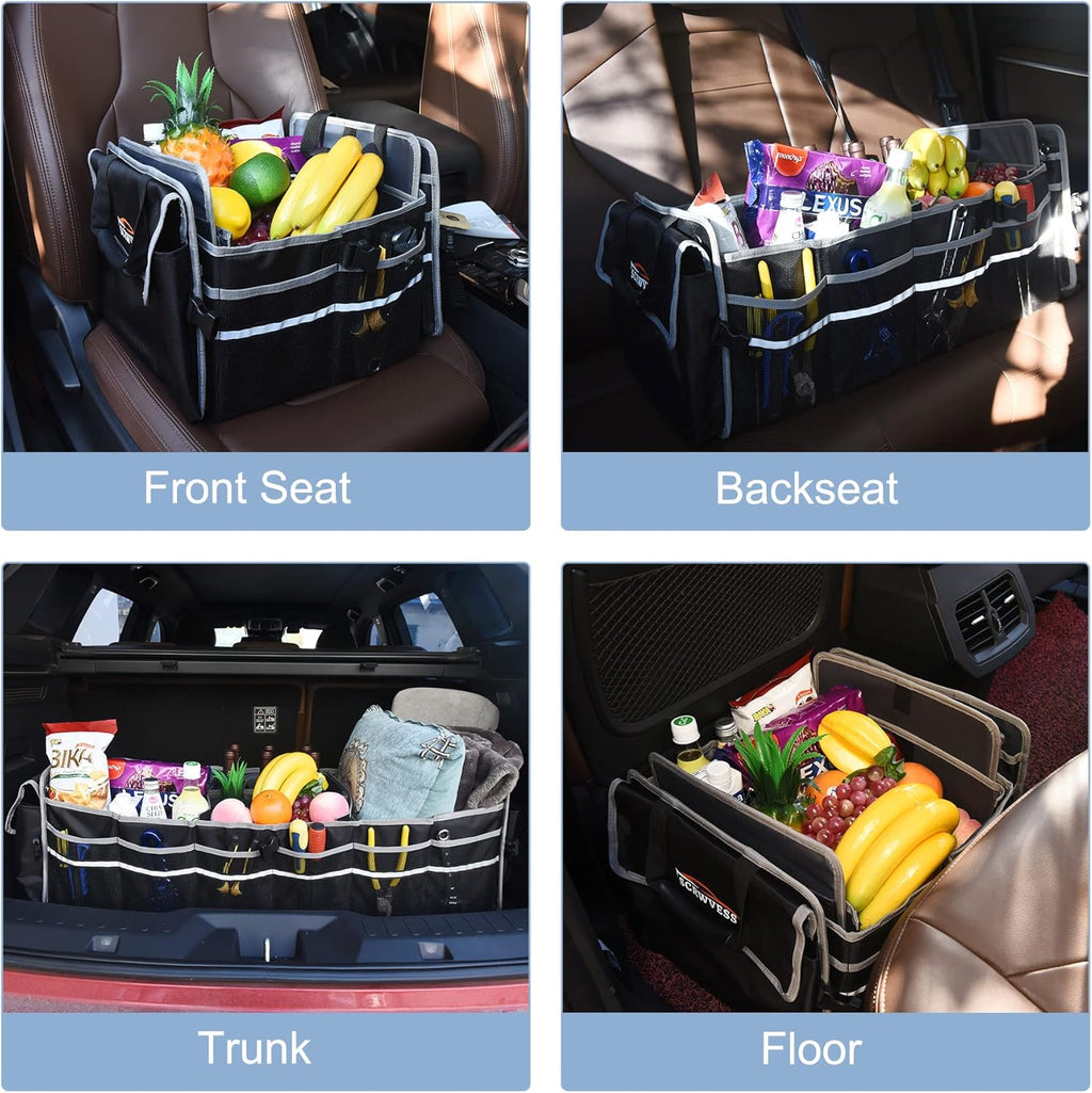Car Trunk Organizer with Cooler, Collapsible Storage Box, 4 in 1 Multi Compartment, Non-Slip Bottom, 1680D Oxford Q1324