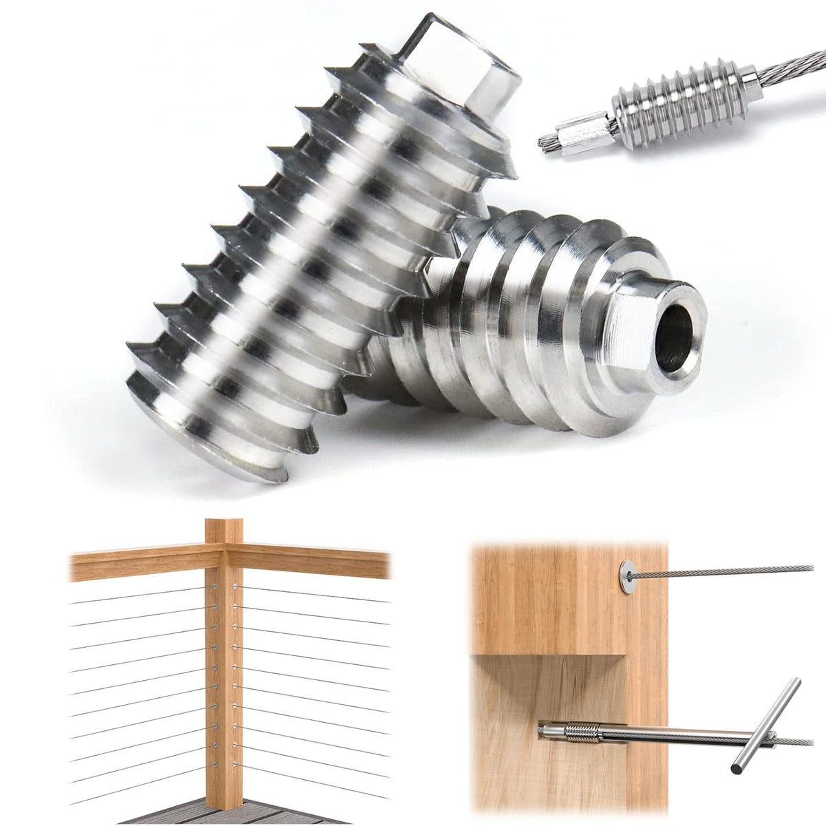 20Pack 1/8 Invisible Cable Railing Kit T316 Stainless Steel for Wood Posts Deck Stairs 10 Cable Lines N219683