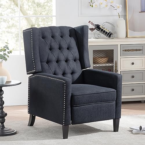 27" Wide Manual Wingback Recliner Chair with Nailhead Trim and Birch Legs, Gray L5018