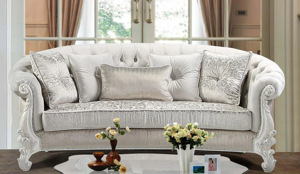 Pearl White Wood Sofa Set 5Pcs F86806