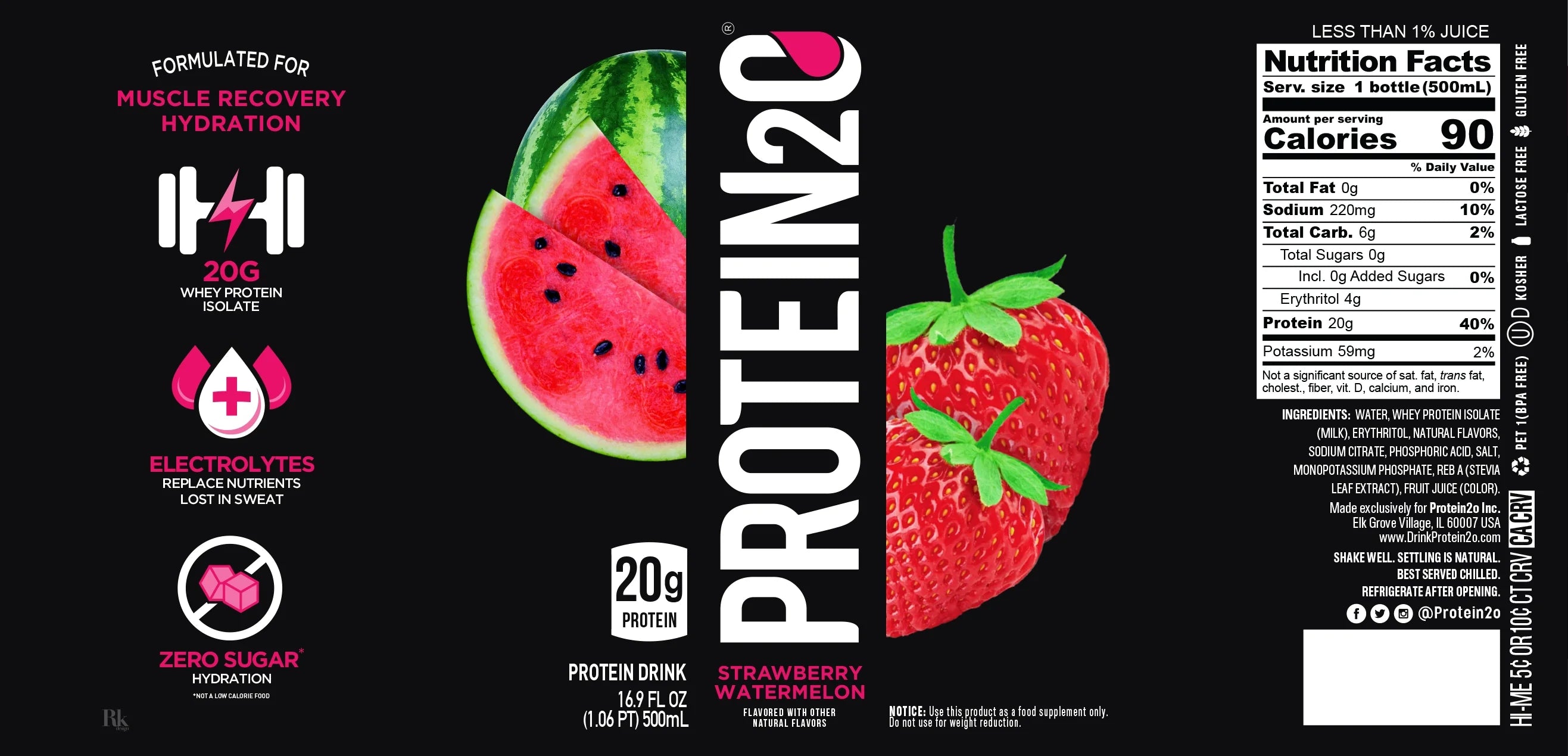 Strawberry Watermelon 20g Whey Protein Infused Water, 16.9 fl oz (12-Pack) Y626