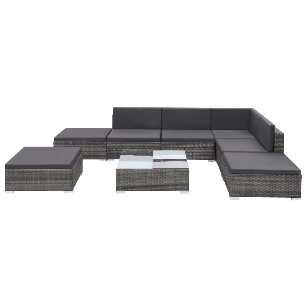 8 Piece Gray Poly Rattan Outdoor Sectional Sofa Set with Ottoman and Coffee Table H11269