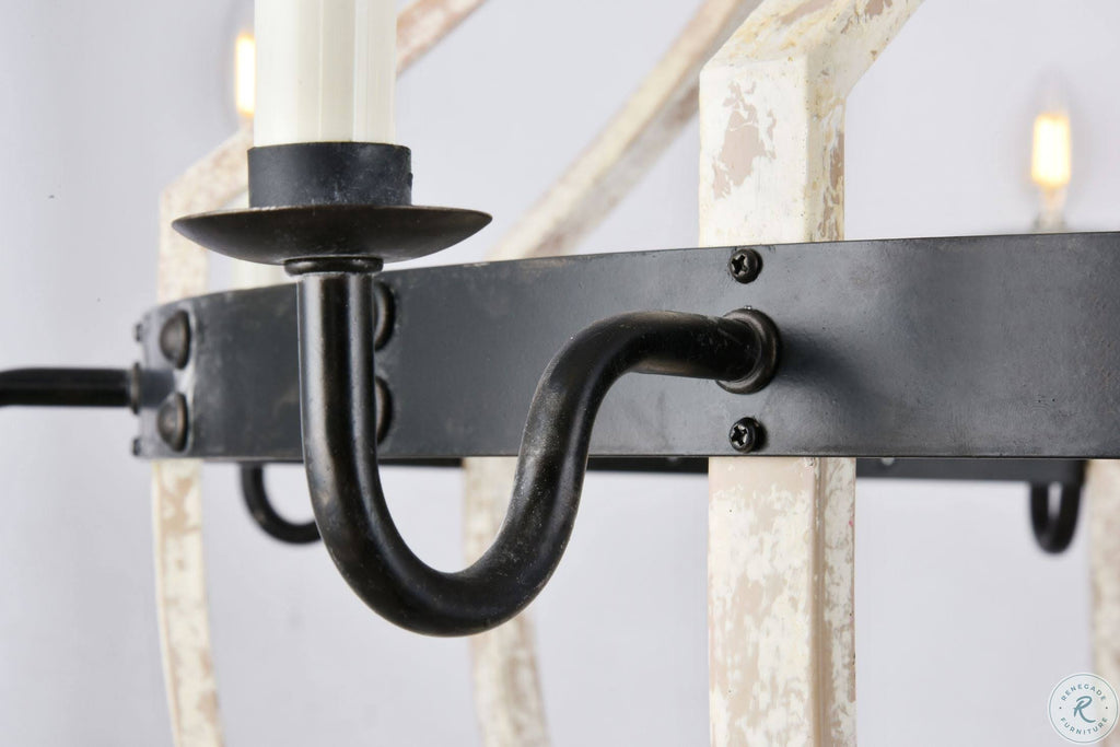 8 Light Ivory Wash Steel Grey Chandelier Z725