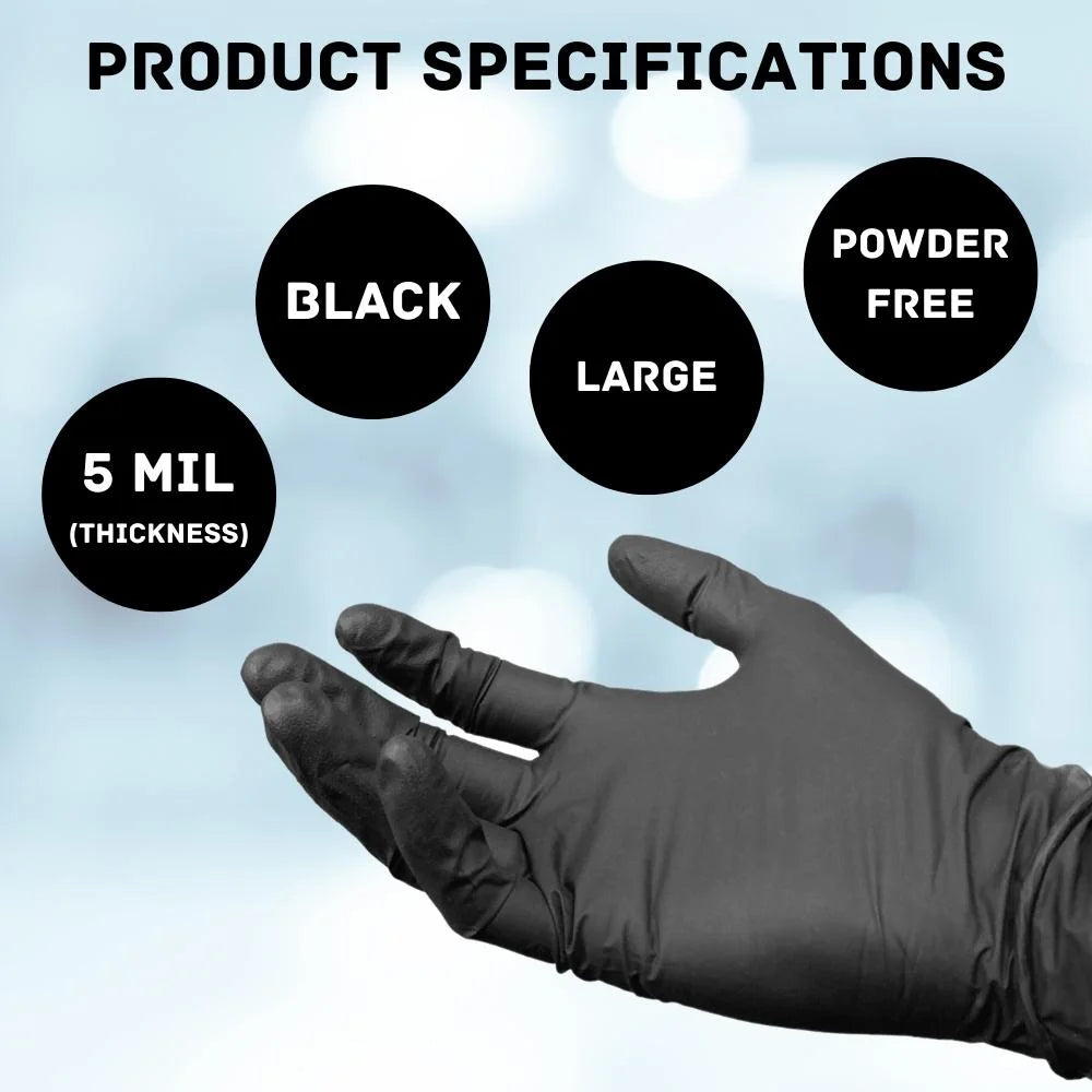 Black Disposable Nitrile Powder Free Gloves, 5 Mil, 1000 Count, Size Large F180952