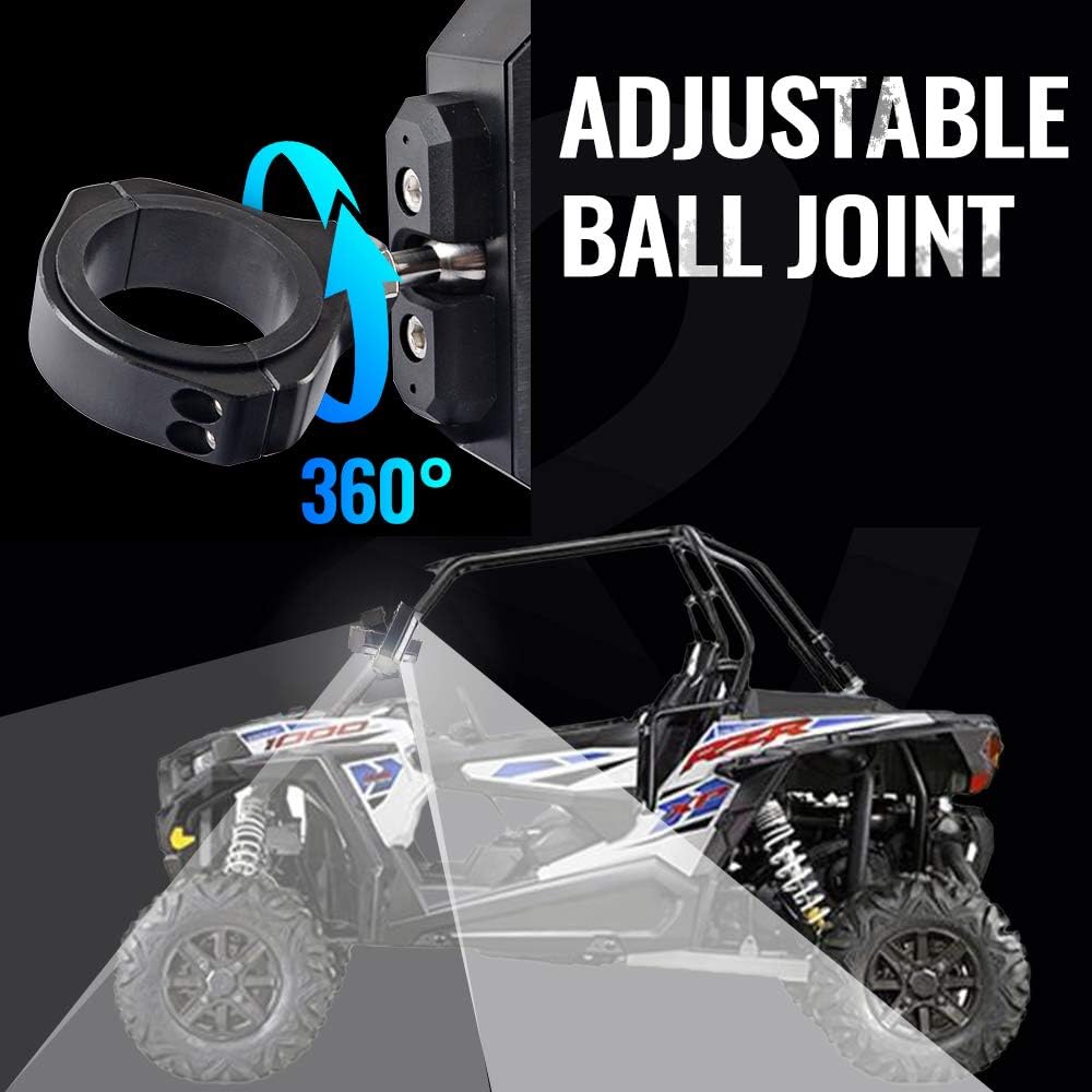 UTV Rear Side View Mirror with LED Spot Light, 1 Pair, Shatterproof Tempered Glass J690