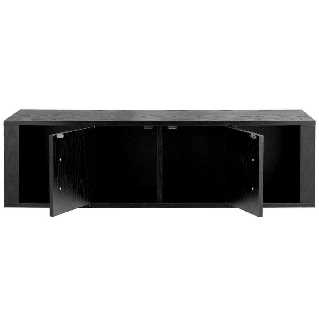 Black Wall Mounted Floating Desk Hutch Cabinet with 2 Door Storage Shelves F94062