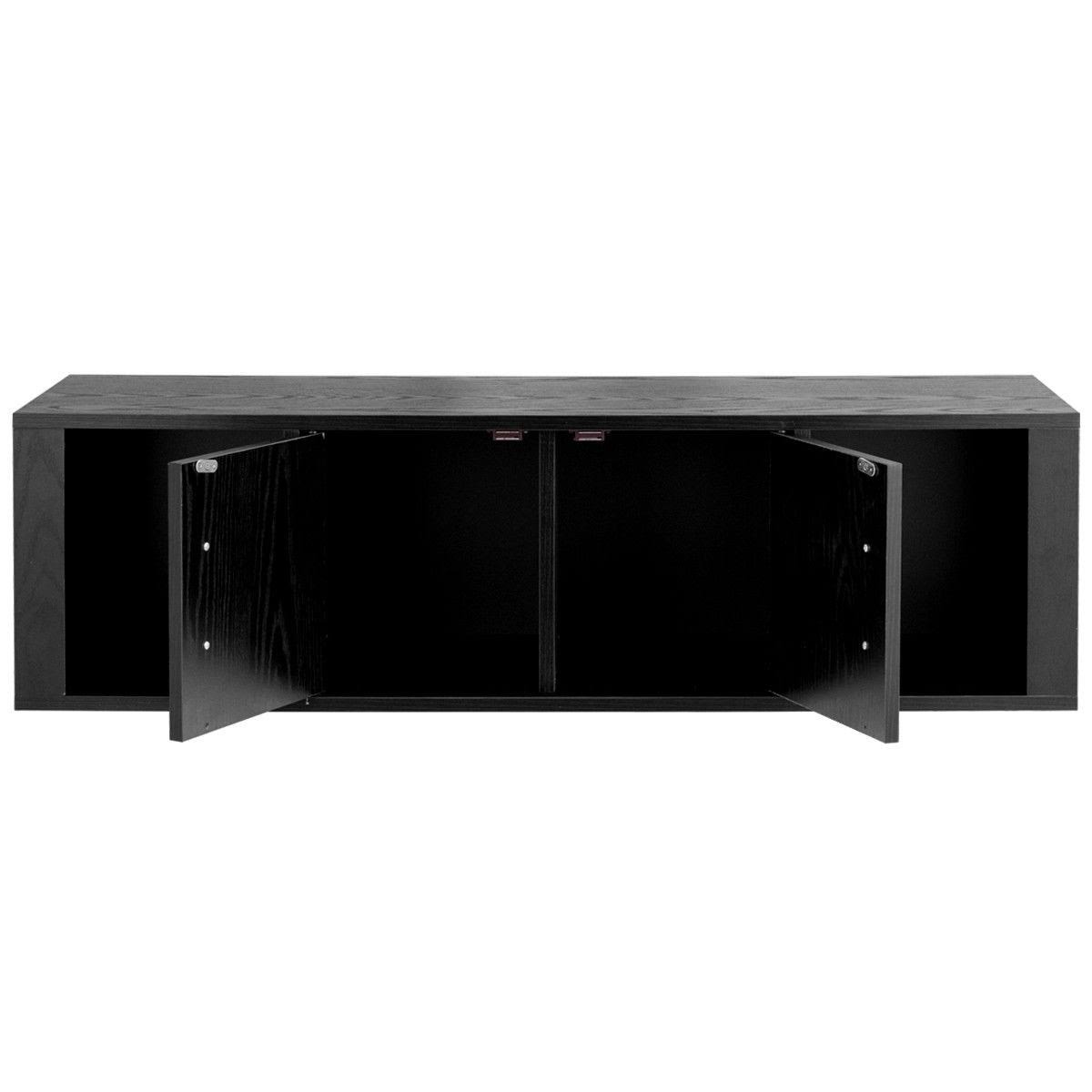 Black Wall Mounted Floating Desk Hutch Cabinet with 2 Door Storage Shelves F94062