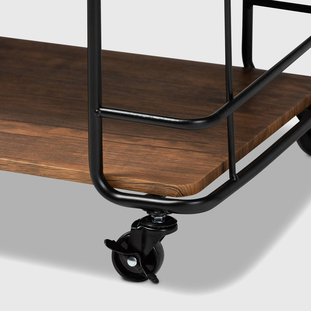 Black Metal and Walnut Finished Wood Bar and Kitchen Serving Cart B76625