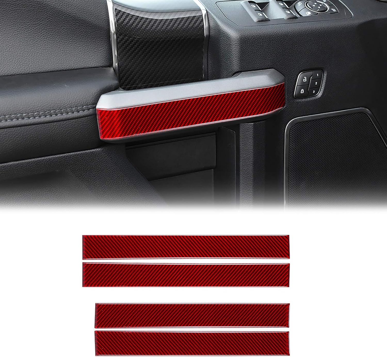 Carbon Fiber Red Interior Door Handle Trim Cover for Ford F150 2015-2020 4PCS V573