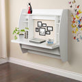 White Wall Mounted Floating Computer Desk with Storage Shelves, Pack of 2 T176
