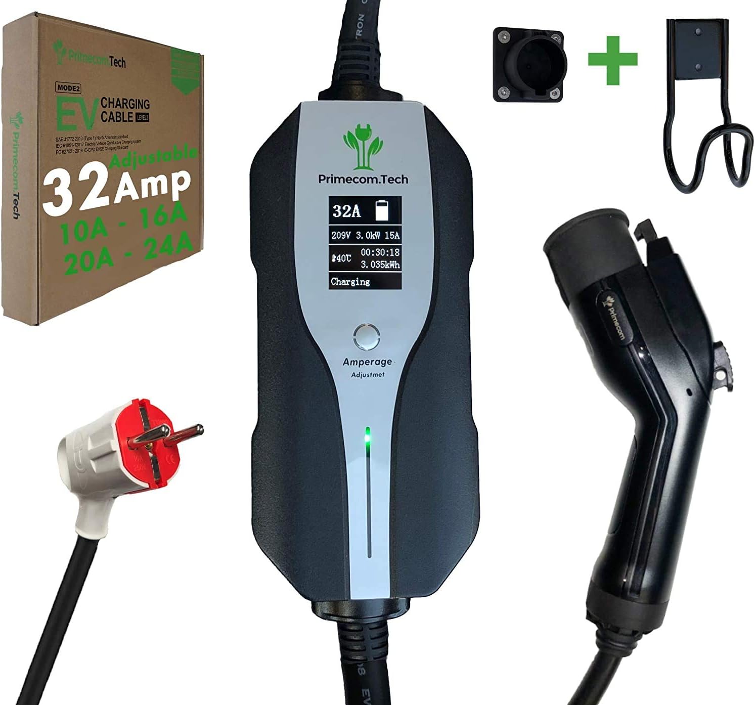 Level 2 Electric Vehicle Charger Amperage Adjustable 40Ft Cable EVSE Plug-in Hybrid Q962