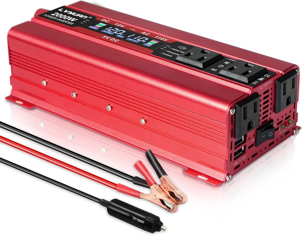 Car Power Inverter DC 12V to 110V AC Converter with LCD Display Dual AC Outlets Dual USB P342977