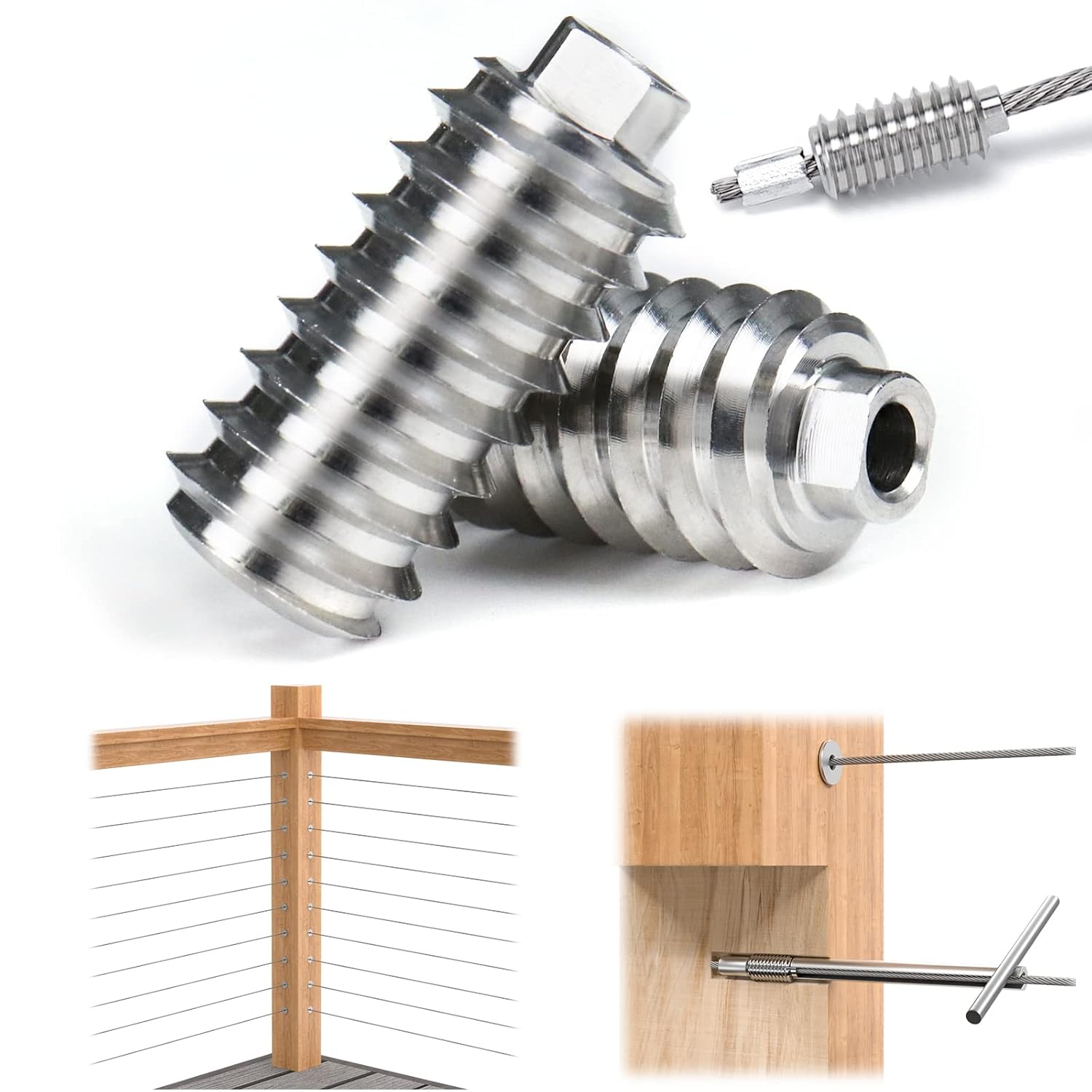 20Pack 1/8 Invisible Cable Railing Kit T316 Stainless Steel for Wood Posts Deck Stairs 10 Cable Lines N219683