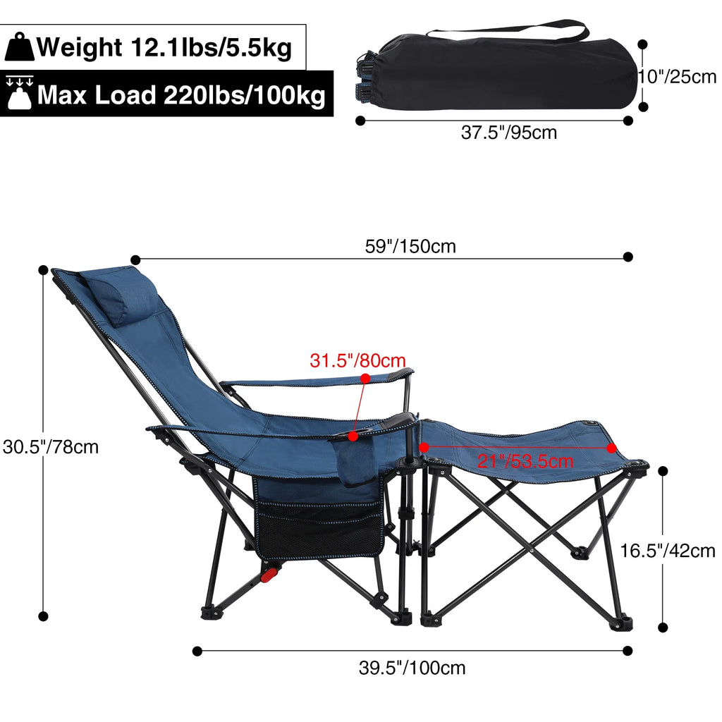 Blue 2 in 1 Folding Camping Chair with Removable Footrest Q304857