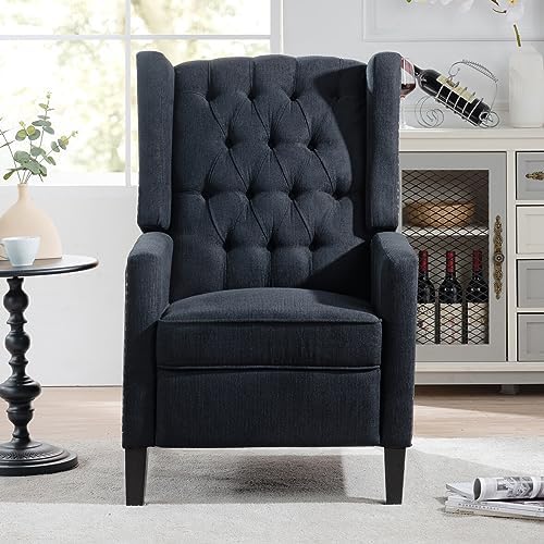 27" Wide Manual Wingback Recliner Chair with Nailhead Trim and Birch Legs, Gray L5018